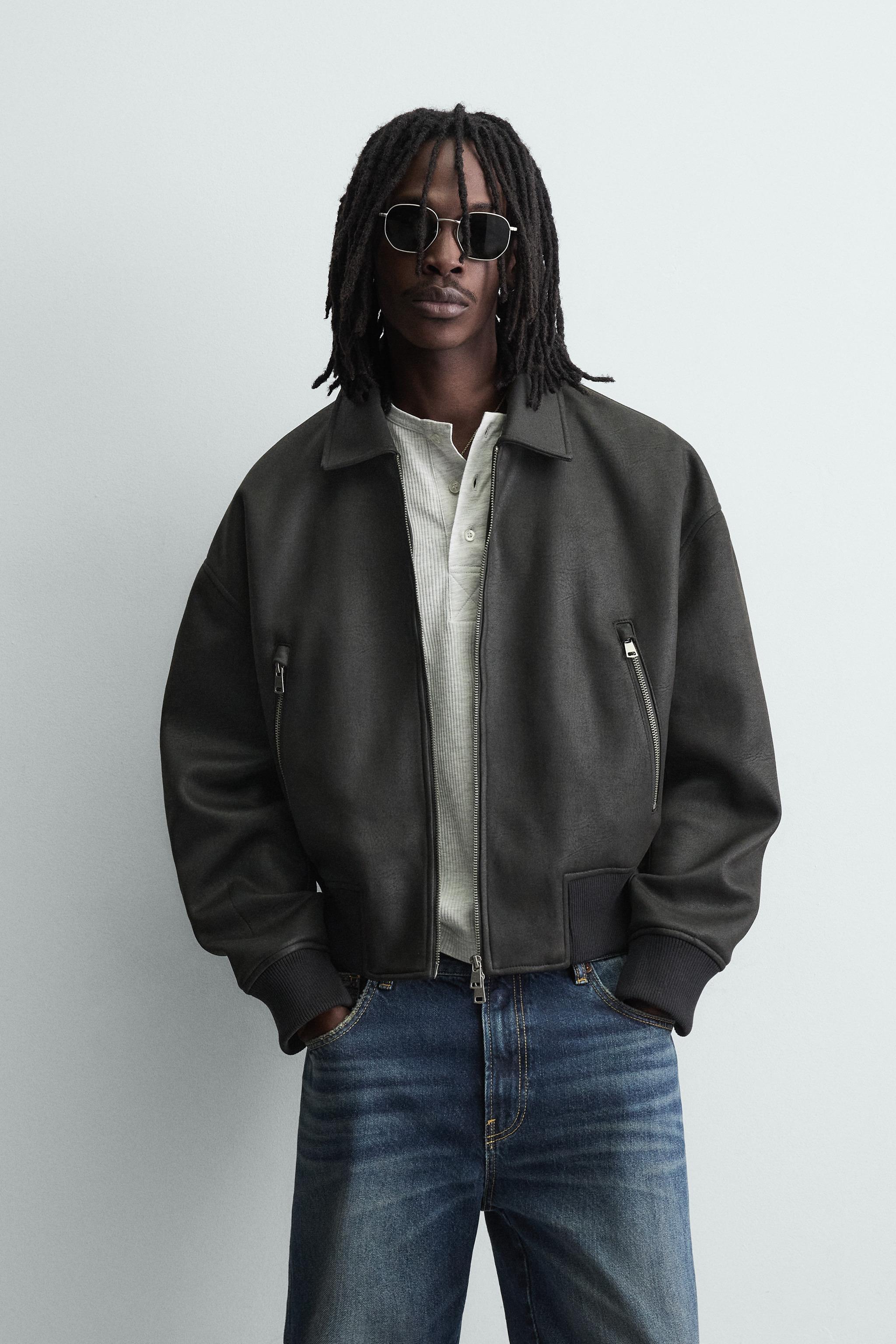 FAUX LEATHER BOMBER JACKET